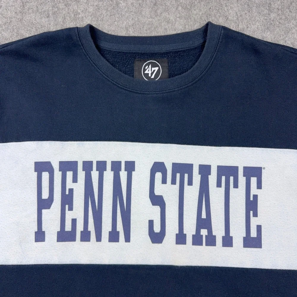 Penn State Nittany Lions Sweatshirt Mens XL Navy 47 Brand Colorblock Crew Fleece